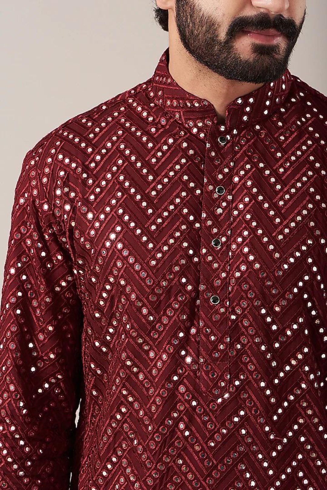 Basic Costom For Men Costom Fit Georgette Mirror Embroidery Kurta Pyjama Set for Men - Etsy
