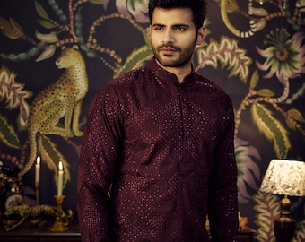 embroidery raw silk mens kurta pajama set for indian wedding wear