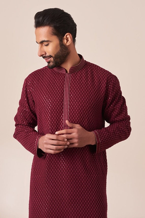 Georgette Embroidery Mens Kurta Churidar Set for Indian Wedding Wear Etsy