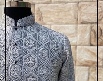 Herren Custom Chikankari Kurta Pyjama Set