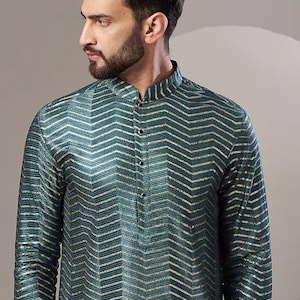 Off White Colour Georgette embroidery mens kurta pajama set for indian wedding wear