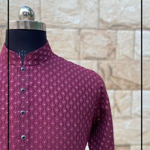 Mens Custom Fit Chikankari embroidery Kurta Pyjama Set for indian wedding wear