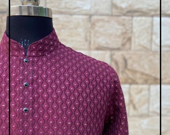 Herren Custom Fit Chikankari Kurta Pyjama Set für indische Hochzeitskleidung