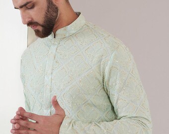 Handmade pure viscos Georgette embroidery kurta pajama set