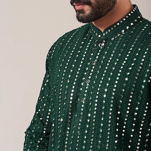 Costom fit Georgette mirror embroidery Kurta Pyjama Set for men