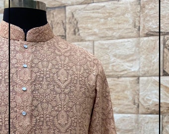 Mens Heavy Chikankari Kurta Pyjama Set indian kurta pajama set for men indian wedding wear outfit fo mens wedding wear outfits for mens wear