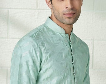 Raw Silk embroidery mens kurta Churidar set for indian wedding wear