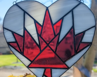 Red Maple Leaf Heart Suncatcher - Canadian Pride Decor