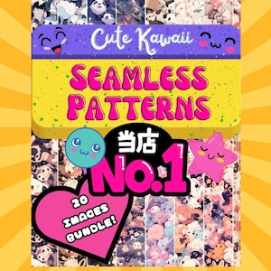 Kawaii Sublimationsmuster Bundle, 20 süße Kawaii Clipart PNG digitale Papiere für kommerzielle Nutzung, sofortiger Download
