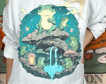 Frogs Sitting At The Rocks Shirt | Cottagecore Aesthetic Crewneck Sweatshirt | Cottage Core Lovers Sweater Gift | Frog Lovers Jumper