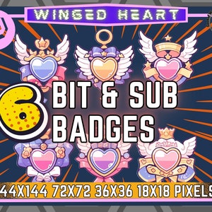Twitch Sub Badge Set, 6 Streamer Bit Badges Bundle