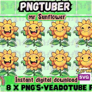 Kawaii Anime Girasol VTuber Avatar / PNGTuber listo para usar para Twitch, Discord y transmisiones de juegos