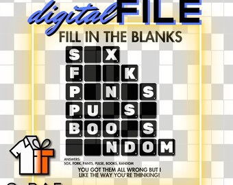 Fill In The Blanks, Funny Crossword Digital File