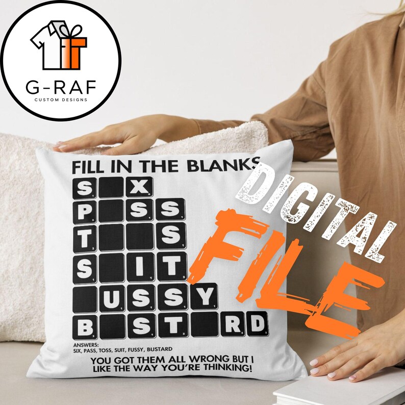 Fill in the Blanks, Funny Crossword Digital File Etsy