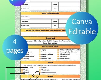 Complete Lawn Care Agreement Editable Canva Template: All-in-One Landscaping Contract for Hassle-Free Garden Care