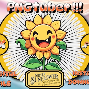 Kawaii Anime Girasol VTuber Avatar / PNGTuber listo para usar para Twitch, Discord y transmisiones de juegos