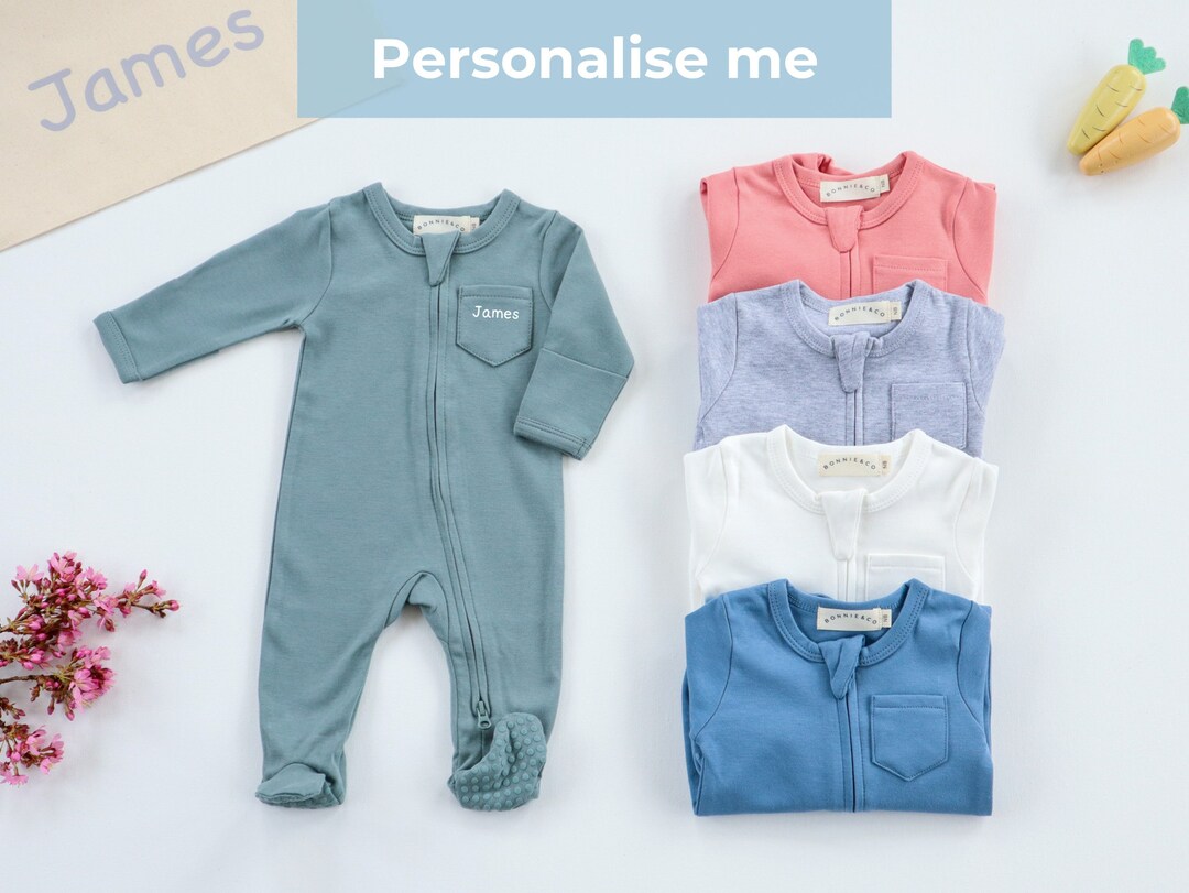 Organic Zip Babygrow Personalised Baby Grow Two Way Zip Etsy