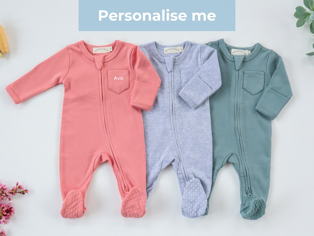 Organic Zip Babygrows and Sets Personalised Two Way Zip Baby Etsy