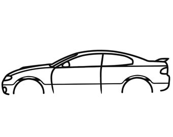 May include: A black and white line drawing of a car, viewed from the side.