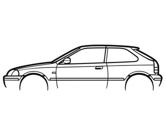 1996 Honda Civic Hatchback Silhouette Metal Wall Art