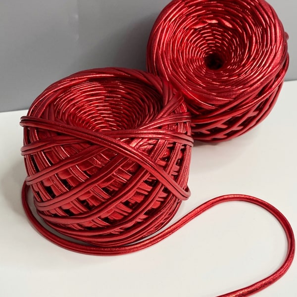 Metallic RED Yarn Premium, Glanzfaden, Strickgarn für Körbe, Metallicgarn für Taschen, Polyester DIY Häkelkorb für Handwerker