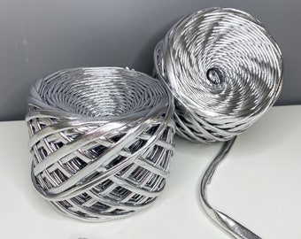 Metallic Silver Yarn Premium, Glossing Thread, Knitting yarn, Metallic yarn for bags, Polyester yarn, DIY crochet basket