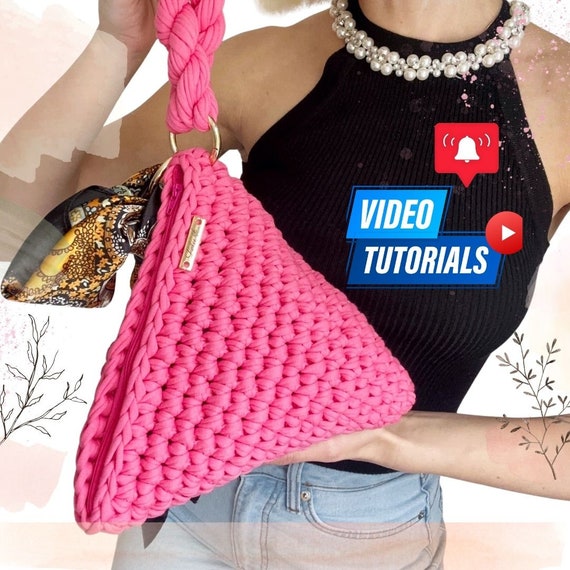 Triangle Crochet Bag Video Tutorial Pyramid Clutch Pouch Multi Languages Subtitles Step by Step Crochet Creative Crocheting Gift Idea Etsy