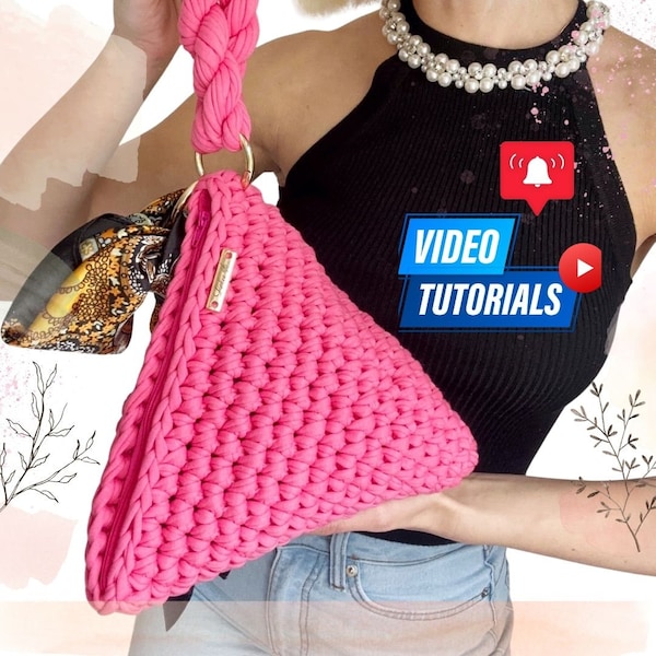 Triangle Crochet Bag Video Tutorial, Pyramid clutch pouch, Multi Languages subtitles, Step by Step Crochet, Creative Crocheting Gift Idea