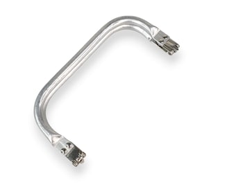 May include: Silver metal handle with a curved shape and two sets of small metal prongs at each end.