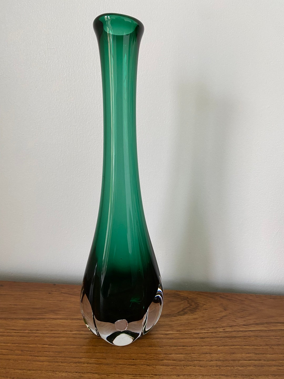 Tall Green Vintage Vase From Sea Glasbruk Kosta Sweden Etsy