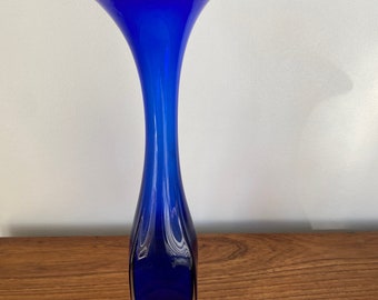 Blue Vintage 1960's Swedish Aseda Glasbruk Glass Vase by Bo Borgstrom.