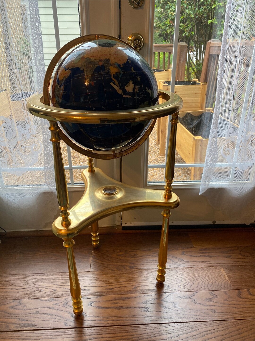 Unique Art 14-Inch Tall Blue Lapis Ocean Table Top Gemstone World Globe