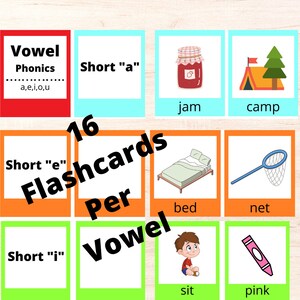 80 Printable Phonic Flashcards | Vowels | Color Coordinated | Word List Included!