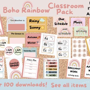 Boho Rainbow Classroom Decor| Over 100 printables|