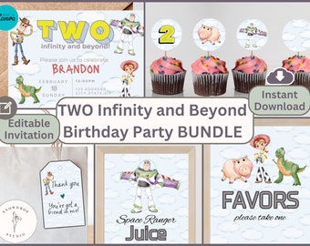 Invitación de cumpleaños de dos infinitos y más allá/Decoración de fiesta de Toy Story/ 2o cumpleaños /Plantilla de Canva digital