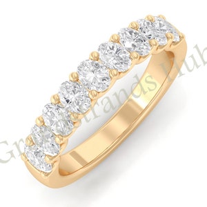 Beautiful White Zircon Silver Band Ring, 9 Stone Band Ring, Oval Shape Gemstone, Half Eternity Band, Promise Ring, Gift for Her, Bridal Gift