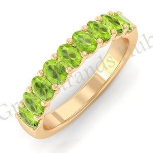 Peridot Silver Band Ring, 925 Sterling Silver Ring, Beautiful Band Ring, Oval Shape Gemstone, Half Eternity Band, Promise Ring, Gift for Her