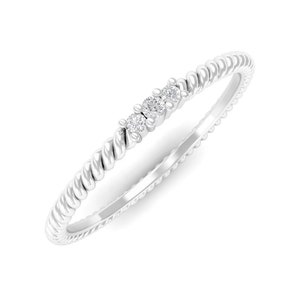 White Zircon Silver Ring, Unique Tiny Band Ring, Twisted Band Ring, Gold Plated Band Ring, Trilogy Band Ring, Christmas Gift, Wedding Gift