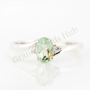 925 Sterling Silver Ring, Prasiolite And White Zircon Ring, Silver Gemstone Rings, Solitaire Ring, Silver Rings, Gift For Her, Birthday Gift