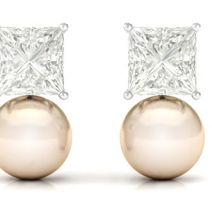 White Topaz Pearl Earrings: 925 Sterling Silver Studs