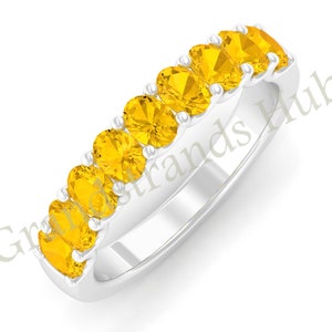 Citrine Silver Band Ring, 925 Sterling Silver Ring, Beautiful Band Ring, Oval Shape Gemstone, Half Eternity Band, Promise Ring, Gift for Her