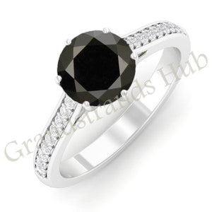 Black Spinel and White Zircon Ring, Sterling Silver Ring, Black Stone Ring, Solitaire Ring, Engagement Ring, Women Ring, Promise Ring