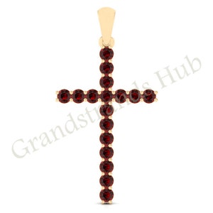 Beautiful Garnet Cross Pendant, Sterling Silver Pendant, Religious Pendant, Festival Jewelry, Gift for Christmas Day, Gift for Love