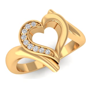 White Zircon Heart Ring, Open Heart Ring, Beautiful Silver Heart Ring, Gold Plated Ring, Romantic Gift, Gift for Wife, Valentine&#39;s Day Gift
