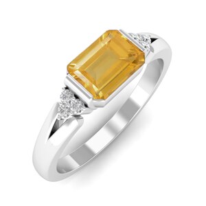 Citrine And White Zircon Ring, Sterling Silver Ring, Emerald Cut Stone Ring, Birthstone Ring, Surprise Gift, Gift for Love, Unique Ring
