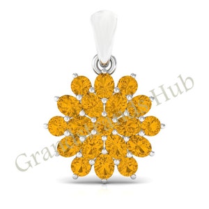 Citrine Flower Pendant: Handmade 925 Sterling Silver Yellow Gold Plated
