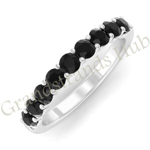 Black Spinel Sterling Silver Ring: Half Eternity Band