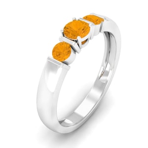 Citrine Trilogy Ring: 925 Sterling Silver, November Birthstone