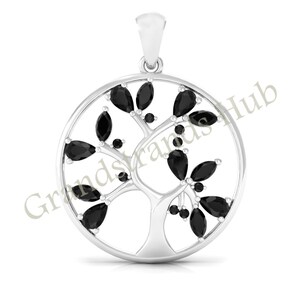 Unique Black Spinel Tree Style Pendant, Designer Sterling Silver Pendant, Tree of Life Pendant, Gift For Halloween, Symbolic Pendant