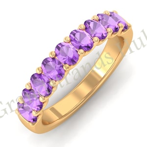 Anillo de amatista natural, anillo de plata de ley 925, anillo de banda, banda de eternidad, alianza de boda, anillo de piedra de nacimiento, regalo de cumpleaños, regalo para ella, anillos